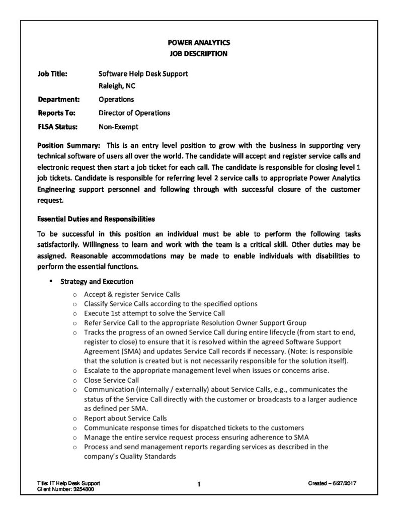 Help Desk Job Description PDF Power Analytics Corporation   Help Desk Job Description PDF Pdf 791x1024 